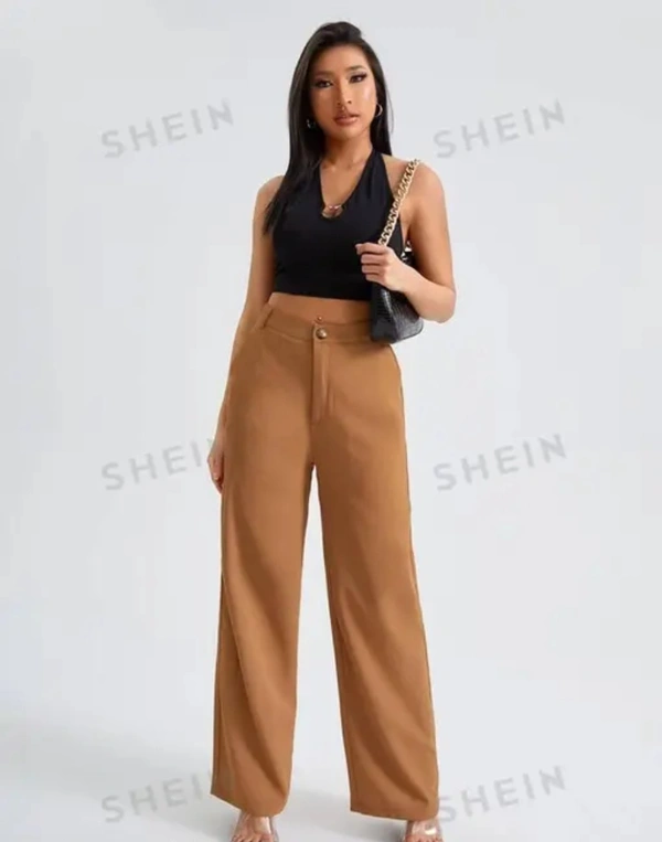 Neha Collection Women Formal Plain Pant - Brown, 28