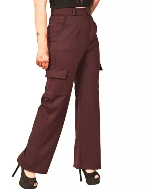 Neha Collection Women Premium Cotton Wide Leg 4 Pocket Cargo Trouser - Brown, 32