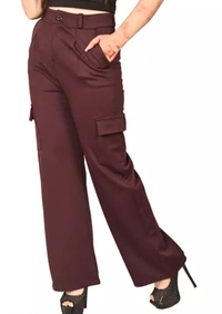 Neha Collection Women Premium Cotton Wide Leg 4 Pocket Cargo Trouser - Brown, 32