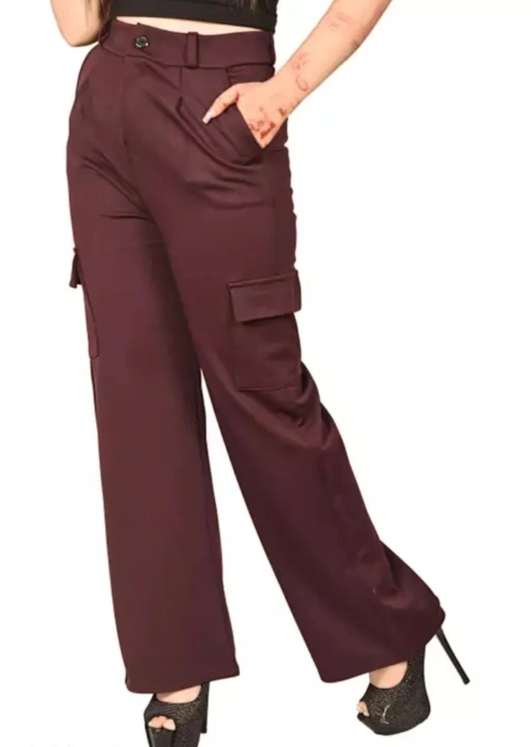 Neha Collection Women Premium Cotton Wide Leg 4 Pocket Cargo Trouser - Brown, 32