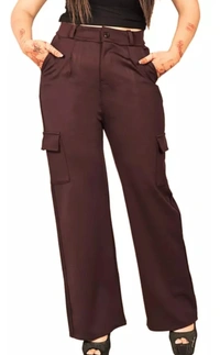 Neha Collection Women Premium Cotton Wide Leg 4 Pocket Cargo Trouser - Brown, 32