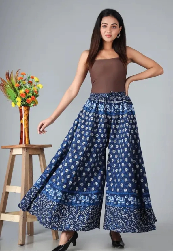 Neha Collection Women Flared Cotton Ethnic Palazzo - Blue, 46