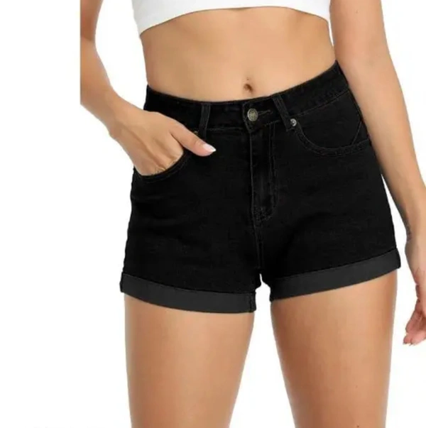 Neha Collection Women Trendy Denim Shorts - Black, 34