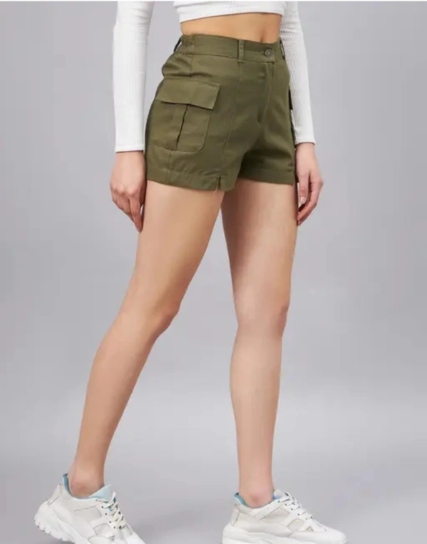 Neha Collection Women Olive Mini Shorts With Front Slits - Olive, XS