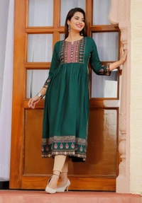 Neha Collection Women New Latest Naira Cut Kirti - Green, S