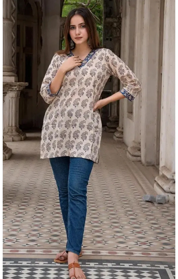Neha Collection Women Trending Rayon Printed Short Kurti - White, XL
