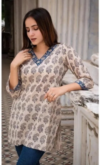 Neha Collection Women Trending Rayon Printed Short Kurti - White, XL