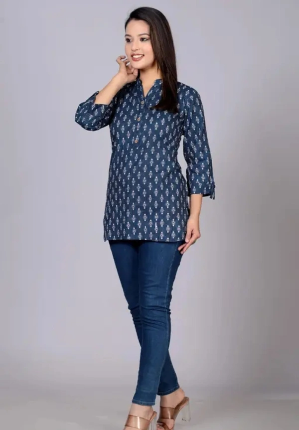 Neha Collection Pure Cotton Printed Kurti For Women - Blue, XXL