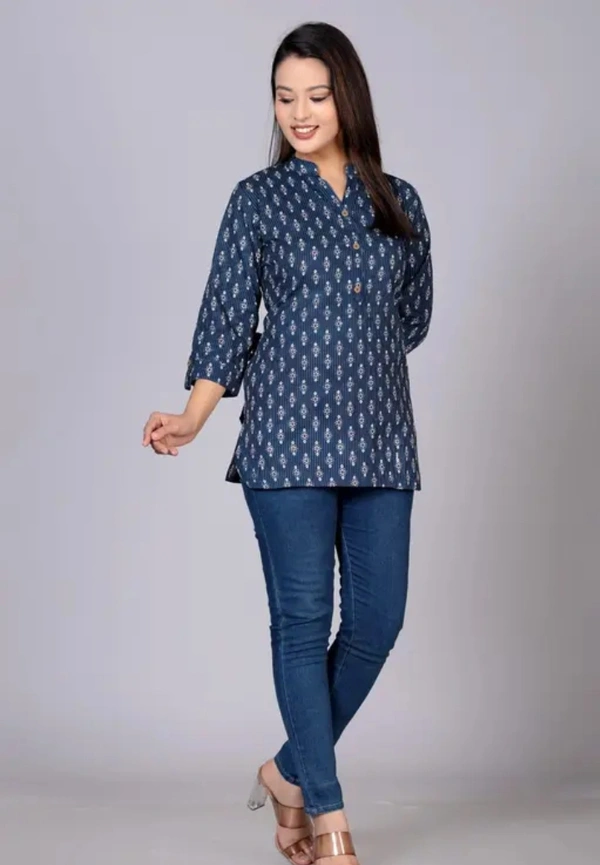 Neha Collection Pure Cotton Printed Kurti For Women - Blue, XXL