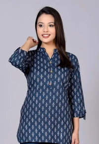 Neha Collection Pure Cotton Printed Kurti For Women - Blue, XXL