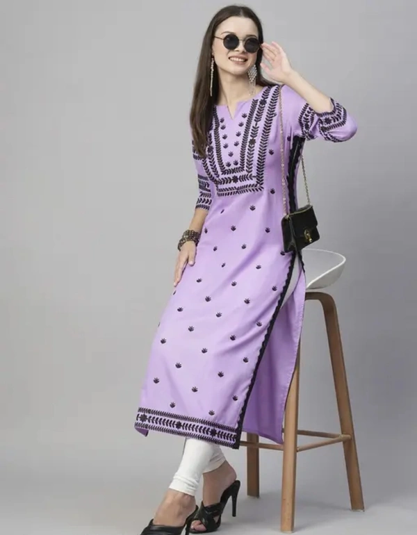 Neha Collection Women Chikan Embroidery Cotton Blend A-line Kurta - Purple, M