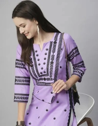 Neha Collection Women Chikan Embroidery Cotton Blend A-line Kurta - Purple, XL