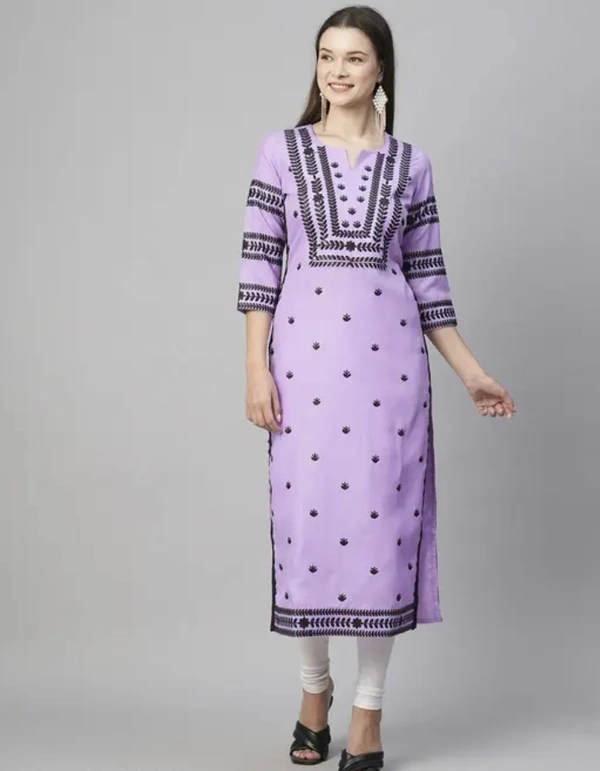 Neha Collection Women Chikan Embroidery Cotton Blend A-line Kurta - Purple, XXL