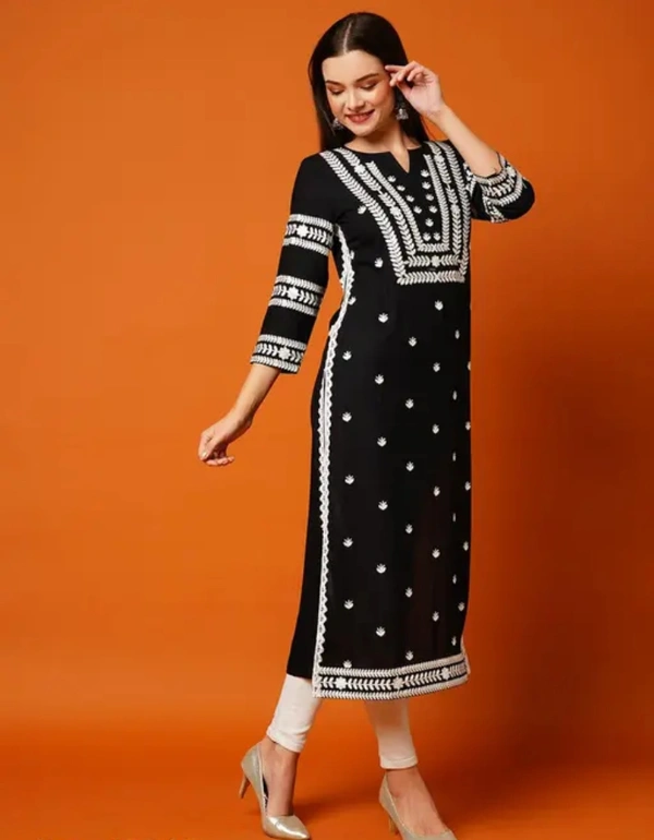 Neha Collection Women Chikan Embroidery Cotton Blend A-line Kurta - Black, XXL