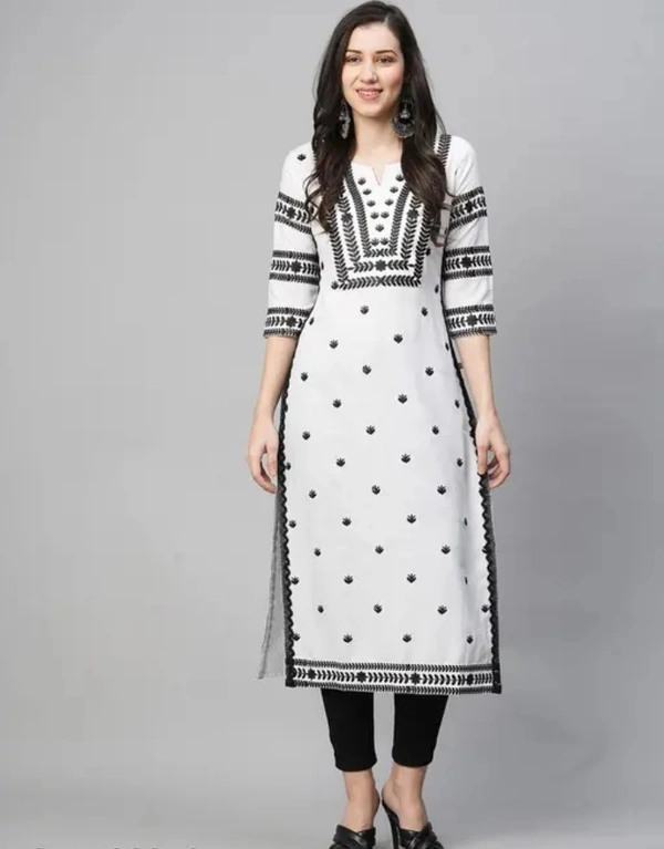 Neha Collection Women Chikan Embroidery Cotton Blend A-line Kurta - White, S