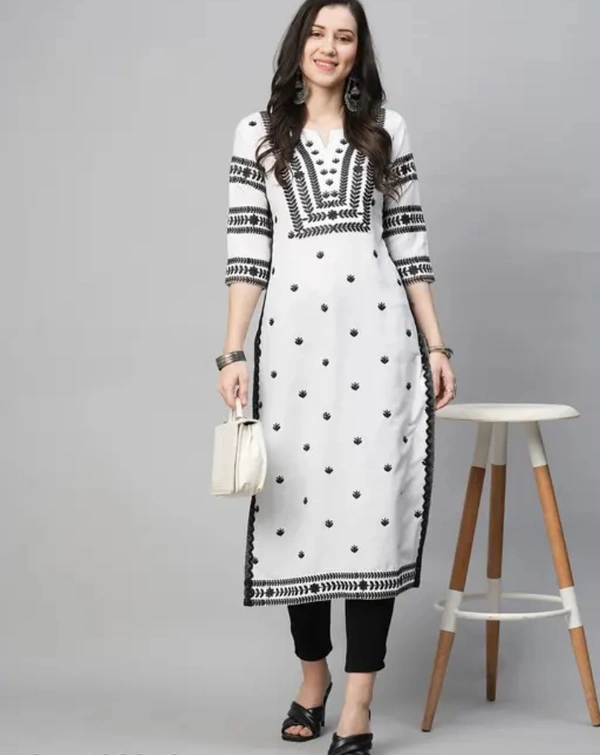 Neha Collection Women Chikan Embroidery Cotton Blend A-line Kurta - White, S