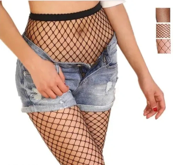 Neha Collection Women High Waist Large Holes Fishnet Stokin - Black, 26