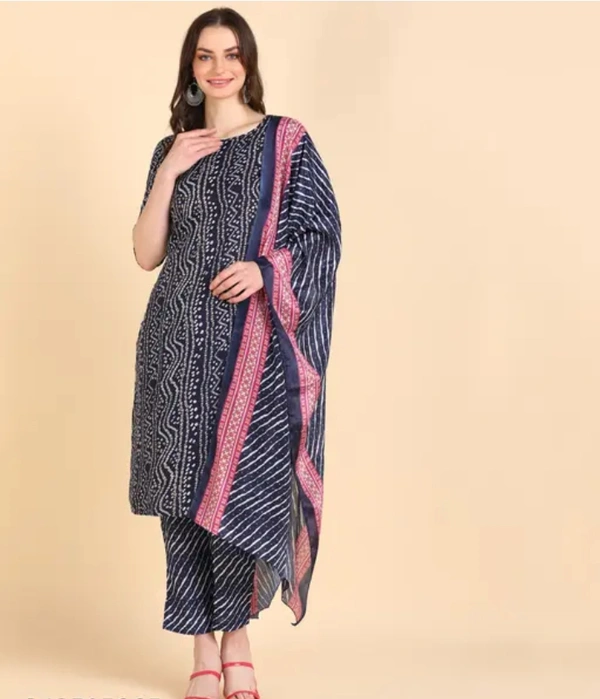 Neha Collection Ethnic Straight Kurta Set With Silk Dupatta - Navy Blue, S