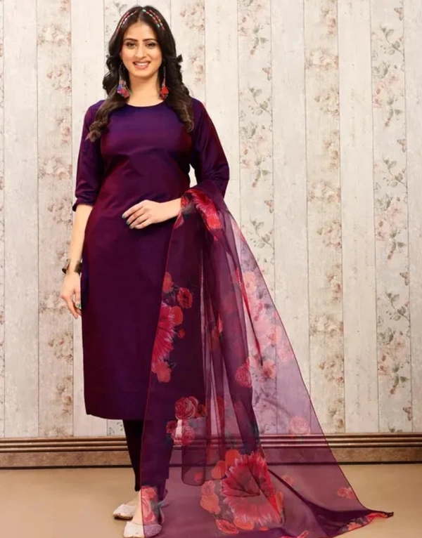 Neha Collection Stylish Kurta Pant & Dupatta Sets For Women - Purple, XXXL