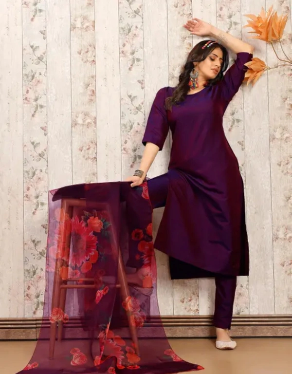 Neha Collection Stylish Kurta Pant & Dupatta Sets For Women - Purple, XXXL
