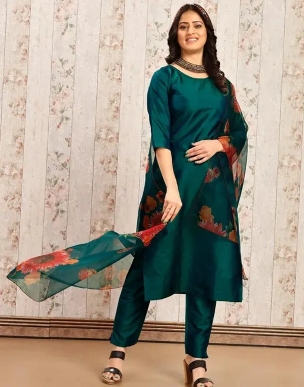 Neha Collection Stylish Kurta Pant & Dupatta Sets For Women - Green, XL