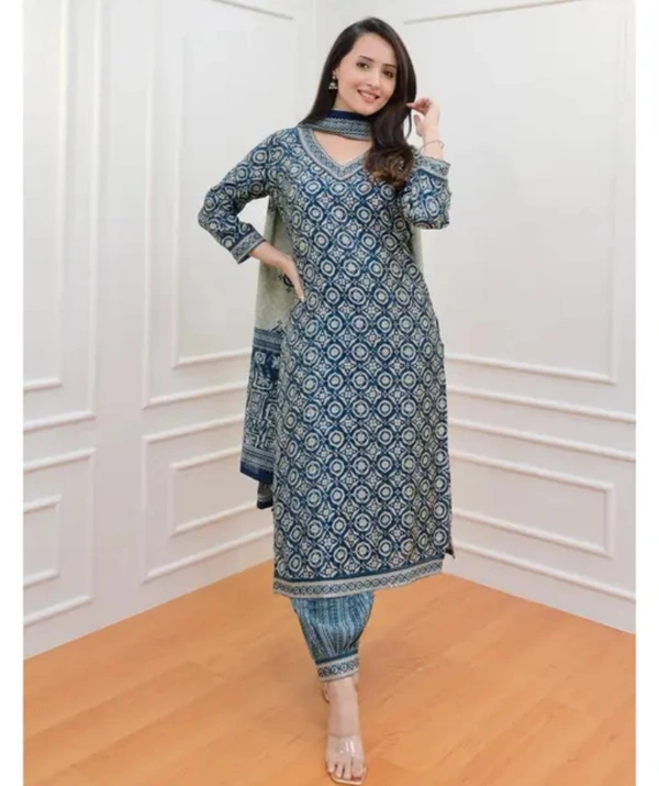 Neha Collection Women Embroidey Straight Kurta And Afghani Pant Set With Dupatta Set - Blue, S