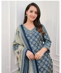Neha Collection Women Embroidey Straight Kurta And Afghani Pant Set With Dupatta Set - Blue, XL