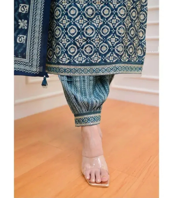 Neha Collection Women Embroidey Straight Kurta And Afghani Pant Set With Dupatta Set - Blue, XL
