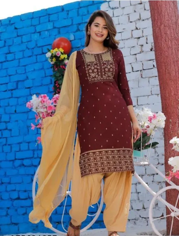 Neha Collection Floral Print Kurta, Patiala & Dupatta Set - Cream, S