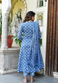 Neha Collection Women Printed Kurta And Pant Set With Dupatta - Blue, L