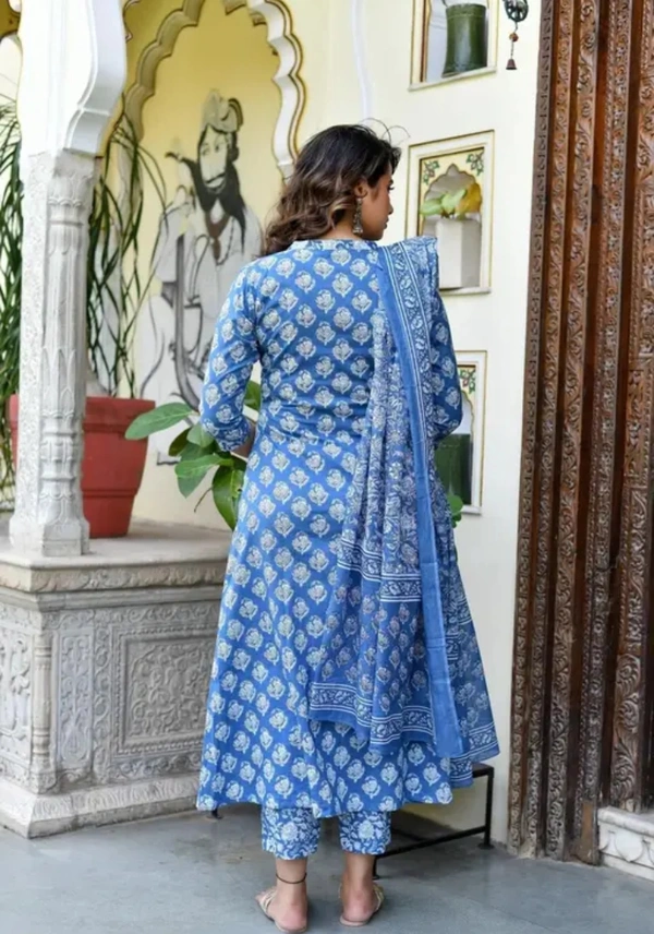 Neha Collection Women Printed Kurta And Pant Set With Dupatta - Blue, L
