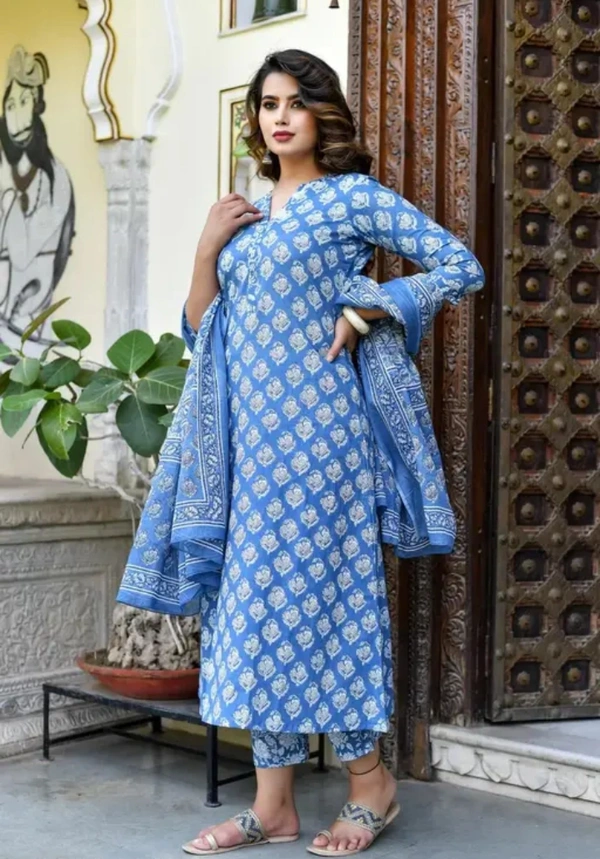 Neha Collection Women Printed Kurta And Pant Set With Dupatta - Blue, L