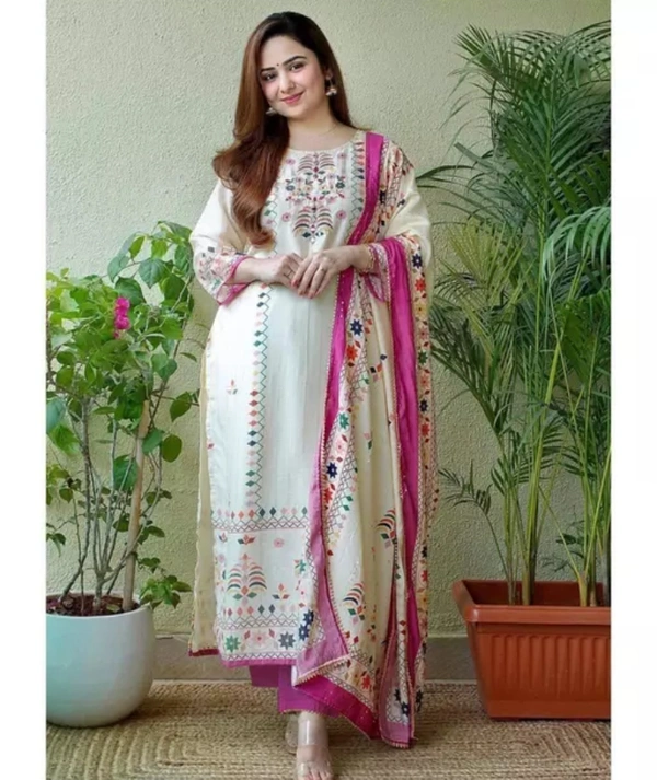 Neha Collection Trendy Women Dupatta Sets - White, M