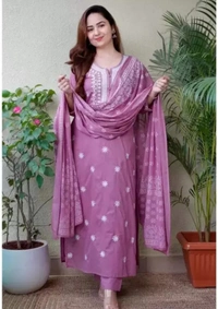 Neha Collection Women Rayon Viscose Embroidery Kurti Dupatta Sets - Lavender Rose, S