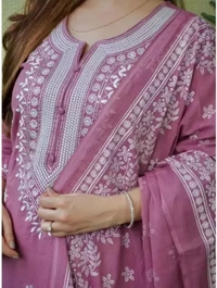 Neha Collection Women Rayon Viscose Embroidery Kurti Dupatta Sets - Lavender Rose, S