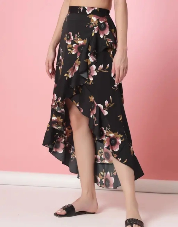 Neha Collection Women Floral A-line Black Skirt - Black, M