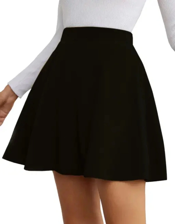Neha Collection Women Solid Mini Skater Skirt - Black, 34