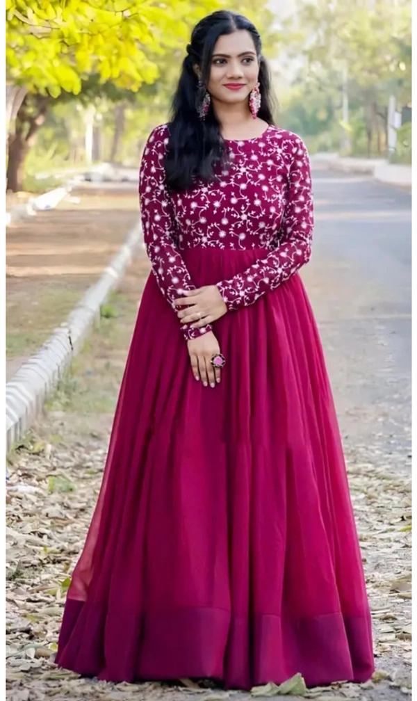 Neha Collection Women New Design Fancy Pink Embroidery Gown - Pink, XL
