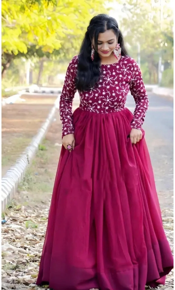 Neha Collection Women New Design Fancy Pink Embroidery Gown - Pink, XL