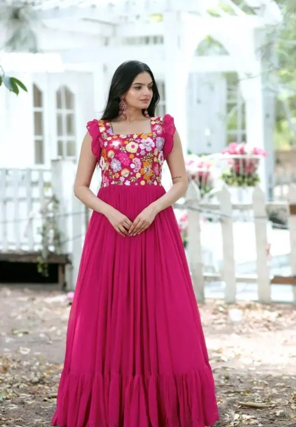 Neha Collection Women Pink Faux Georgette With Sequence Embroidery Gown - Pink, XL