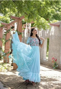 Neha Collection Women Georgette With Sequins Multithread Embroidery Gown - Aqua Blue, XXL