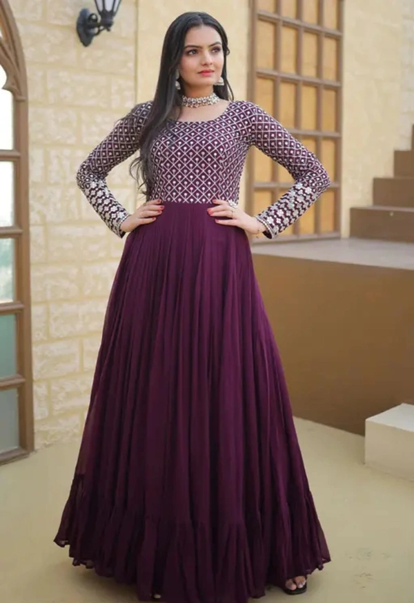 Neha Collection Women Georgette Gown - Purple, XXL