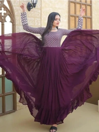 Neha Collection Women Georgette Gown - Purple, XXL
