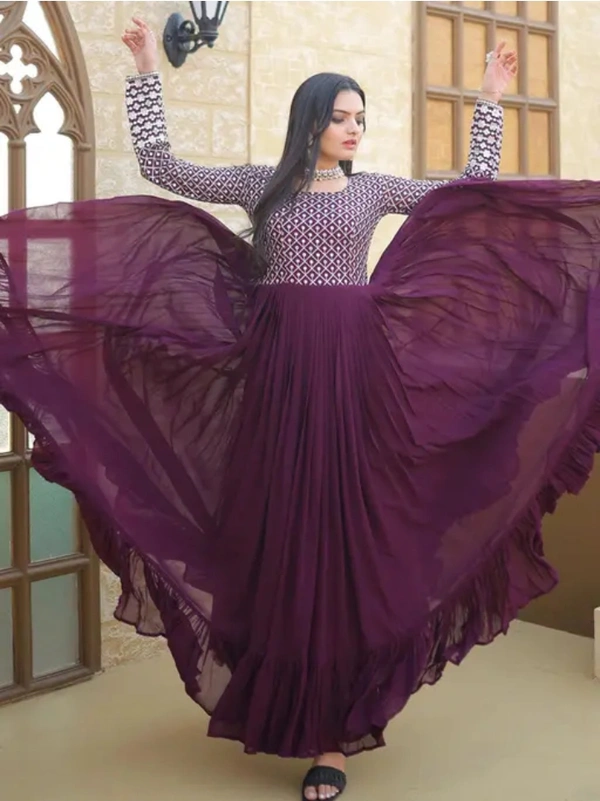 Neha Collection Women Georgette Gown - Purple, XXL