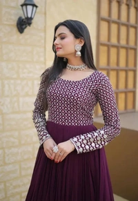 Neha Collection Women Georgette Gown - Purple, XXL