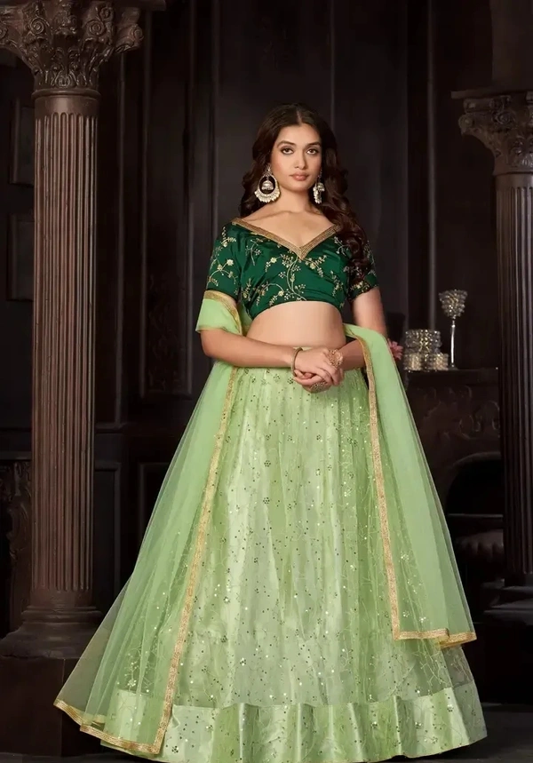Neha Collection Stylish Green Net Lehenga Choli Set For Women - Green, Free Size