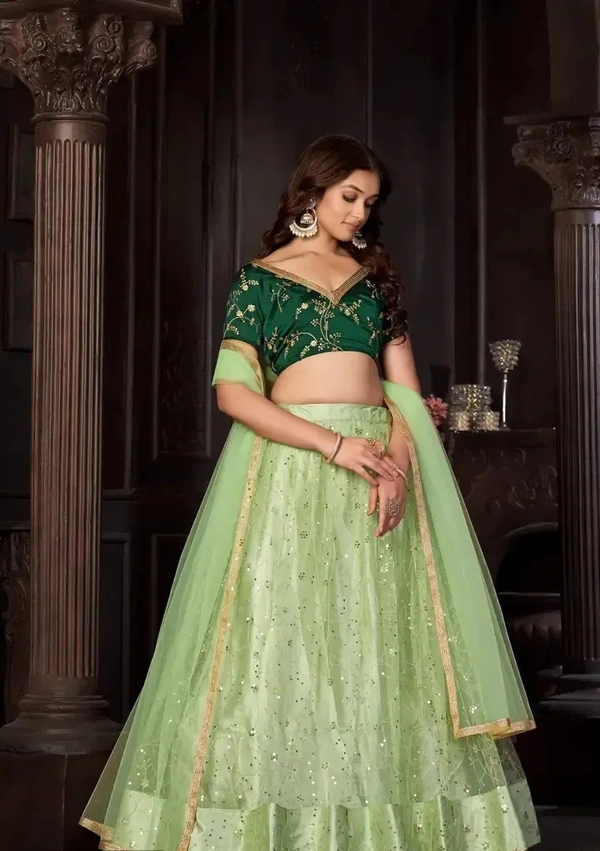 Neha Collection Stylish Green Net Lehenga Choli Set For Women - Green, Free Size