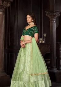 Neha Collection Stylish Green Net Lehenga Choli Set For Women - Green, Free Size