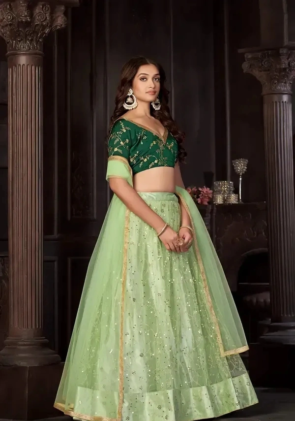 Neha Collection Stylish Green Net Lehenga Choli Set For Women - Green, Free Size