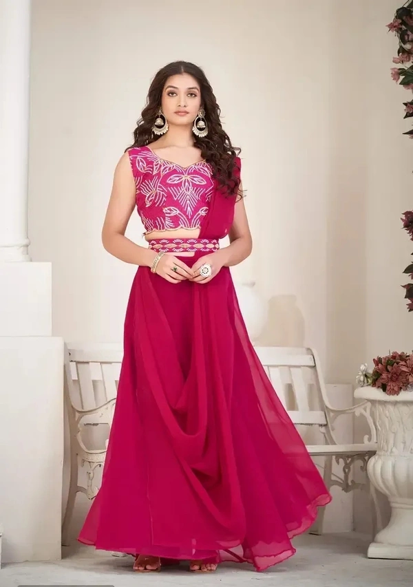 Neha Collection Stylish Pink Georgette Embroidery Lehenga Choli Set For Women - Pink, Free Size
